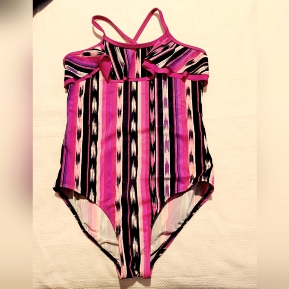 Lands' End girls 10+ girls 1 piece bathing suit, nice bright colors VGUC